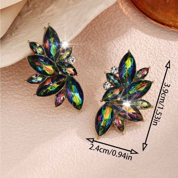 Multicolor Crystal Leaf Earrings - Picture 3 of 9